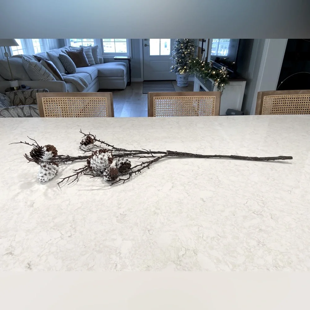 Set/5 Snowy Pinecone Branch Christmas Winter Floral Stem